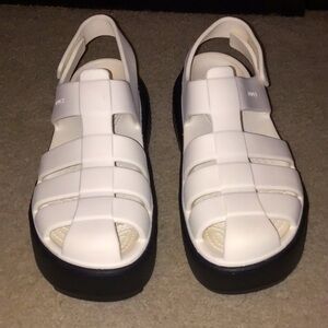 Crocs White Strappy Platform Sandals with Black Sole